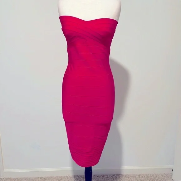 hot pink strapless bodycon dress NIYA BANDAGE DRESS main image 0